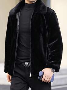 Men'S Fashion Faux Mink Coat Luxury Coat Thick Warm Lapel Collar Fashionable Solid Color Fur Jacket Autumn/Winter