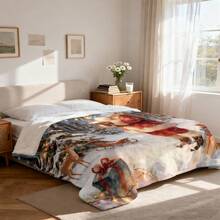 1pc Christmas Santa Claus, Snowman, Reindeer Gift Box Fleece Blanket, Super Soft Flannel Suitable For Bedroom, Living Room, Sofa And Office, Great For Travel And Gift, Christmas