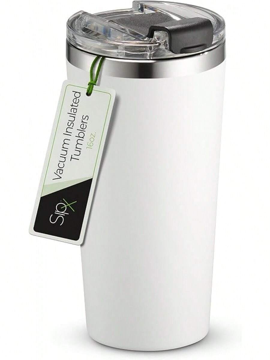 SIPX traducido al español ™   - Vasos de triple aislamiento, 16 onzas, vaso moderno de alta calidad con tapa, aislada que mantiene el calor durante 6 horas, vaso de acero inoxidable hecho de material, de - Negro - - Ver 1