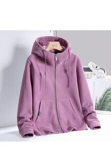 Women's Outdoor Fleece Jacket, Thick Hooded Sweatshirt Sweatshirt, Warm Outerwear For Autumn/Winter,Skiing - Lilac Purple - View 1