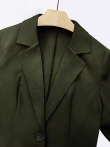Women's Elegant Single Button Commuter Blazer - Olive Green - View 4