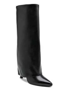 Des bottes hautes à effet plissé, dotées d’un petit talon et d’un bout pointu pour un look élégant et moderne. - 黑色 - 查看 2