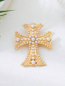 1 pieza Broche de cruz con perlas exageradamente elegante y lujoso, muy adornado, adecuado para banquetes, bodas, fiestas, citas casuales y salidas, joya de moda multifuncional como regalo para mujeres, excelente para amigas, hermanas, amantes, Día de San Valentín, aniversario