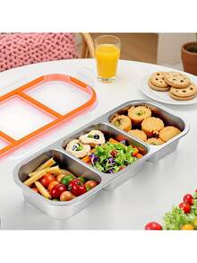 Edelstahl Snackbox mit Deckel, wiederverwendbar, 3/2 Fach Lebensmittelaufbewahrungsbox, Picknick Lunchbox, auslaufsichere Lunchbox, mikrowellen-, ofen-, kühlschrankgeeignet und spülmaschinenfest, geeignet für Schule, Reisen und Essengehen