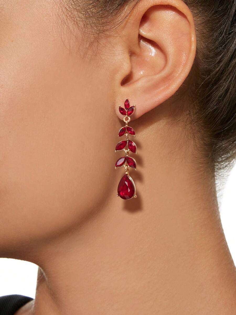 Rhinestone Water Drop Earrings - Red - View 1