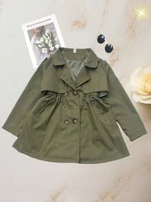 Girls' Double-Breasted Trench Coat, British Style Mid-Length Windbreaker, Versatile Children Outerwear, Spring Autumn Winter
