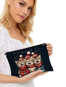 1个可爱猫咪图案化妆包，便携式旅行收纳包，女士手提包，夏季包，斋月包，化妆包，钱包，背包 - 彩色 - 查看 4