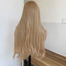 13X4 Inch Large Area HD Lace Frontal Wigs Heat Resistant Synthetic Hair Long Straight Daily Wear Soft Blonde Layered - Blonde - View 6