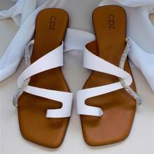 Women's Flat Slide Sandals Glitter Rhinestone Casual - 白色 - 查看 2