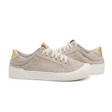 Tênis feminino casual de amarrar tecido e couro palmilha gel conforto Via Madamah Tênis street colorido