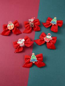 5pcs/Set Girls' Cartoon Santa Claus, Christmas Tree, Bow Hair Clips, Bowknot Side Clips, Hairpins For Teens