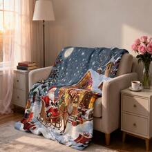 1pc Christmas Santa Claus, Snowman, Reindeer Gift Box Fleece Blanket, Super Soft Flannel Suitable For Bedroom, Living Room, Sofa And Office, Great For Travel And Gifting, Christmas