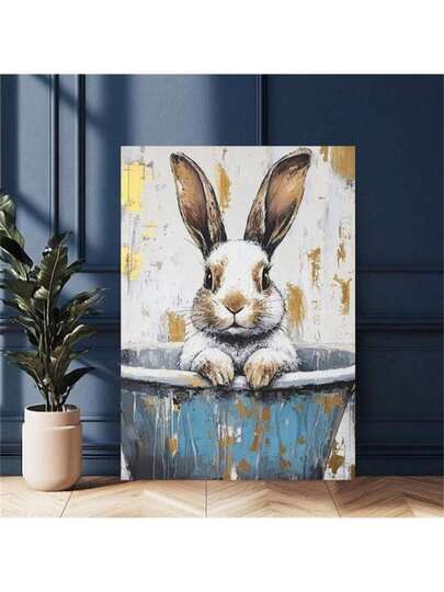 1 件复古复活节兔子印花 | 乡村动物壁画 | 兔子画 | 农舍家居装饰 | 复古育儿室海报 | 浴缸里的兔子帆布墙艺术、时髦女孩艺术、励志名言艺术、家居装饰、帆布挂画、复活节艺术。
