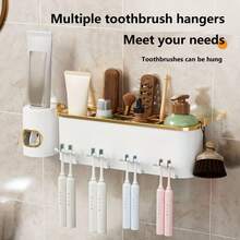 1 طقم حامل فرشاة أسنان مثبت على الحائط مع كوب - منظم لمعجون الأسنان وفرشاة الأسنان يوفر المساحة في الحمام، حامل فرشاة الأسنان بدون ثقب للتركيب على الحائط، مناسب كهدية في مناسبات مثل عيد الحب، عيد الميلاد، عيد الأب، عيد الأم، رمضان، استخدام منزلي