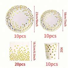 A Set Of 50 Or 80 Disposable Party Supplies In White And Gold, Including White Paper Plates, Napkins And Cups With Gold Dots, Suitable For Weddings, Baptisms, Birthdays, Graduation Ceremonies And Daily Use. Made Of Paper, No Power Supply Required. - Multicolor - View 13