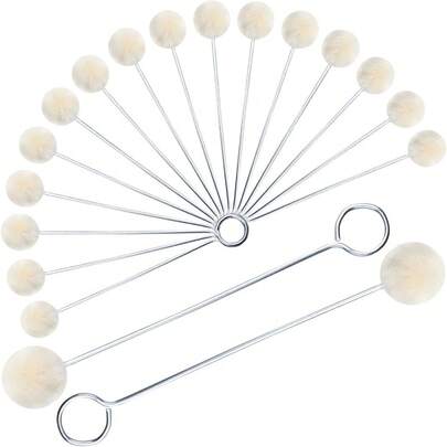 16 piezas Brochas de lana tipo bola, Aplicador de tinte pequeño, Cepillo de lana mini con mango de metal para teñir, pegar, manualidades, bolsos, zapatos, cinturones, artículos, manualidades DIY - Blanco