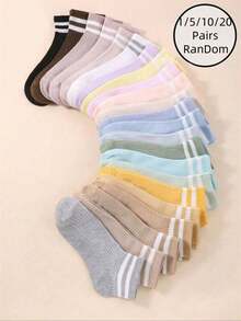 1/5/10/20 Pairs Women's Casual Colorful Striped Short Socks - Multicolor - View 1