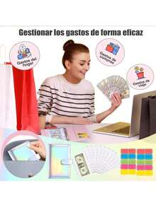 BestoU Organizador de Dinero Carpeta de Cuaderno A6 Organizador de Gastos Agenda de Ahorro Con 12 Sobres Transparentes para Dinero con Cremallera y 2 Etiqueta de Color Papelería de Utiles Oficina (Plata Láser) - 1 - Ver 6