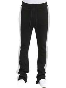Mens Casual Tech Fleece Solid Stacked Sweat Pants - Black White - View 2