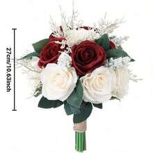 1支手持人造玫瑰花束，白色和香槟色，新娘和伴娘装饰（白色/香槟色，常规尺寸）