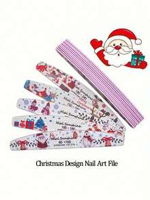 10 pezzi/5 pezzi/3 pezzi Set di lime per unghie natalizie | Stampa carina di Babbo Natale e renne, lucidatura riutilizzabile a doppia faccia, strumenti professionali per la manicure lavabili a mezzaluna