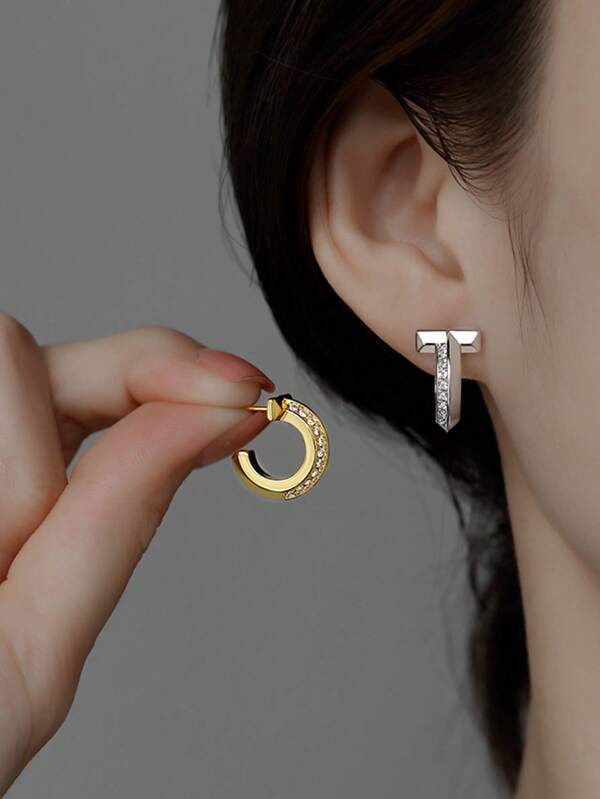 2 Stück luxuriöse, vielseitige Buchstabe T Strass Ohrstecker für Frauen, minimalistisches, einzigartiges Design Hochwertiger Ohrringe