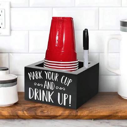 1pc Wooden Disposable Cup Storage Box Square Desktop Bar Coffee Shop Paper Cup Holder,