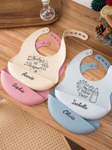 1pc Print On Demand Name Pattern Baby Silicone Bib Custom Baby Tableware Baby Adjustable Bibs Personalized Customization Baby Gifts