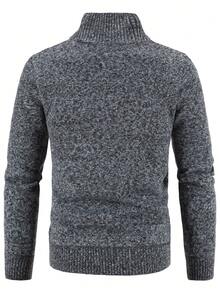 Men's Casual Comfortable Solid Color Geometric Pattern Zip-Up Cardigan, Minimalist High-End Knitted Sweater Cardigan, Autumn/Winter, Long Sleeve Top - Màu xám đen - Xem 2