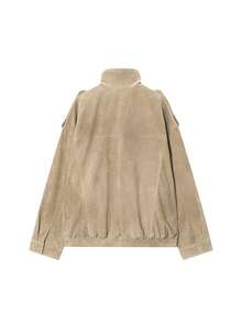 优雅女士麂皮夹克，长袖，翻领，带口袋，拉链，女士外套，时尚复古，高街品牌 - 卡其色 - 查看 8