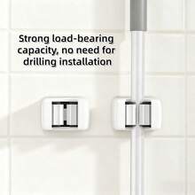 Suction Cup Mop Holder Wall Mounted Broom Mop Storage Rack, Bathroom Organizer With Clips, No Drilling Required