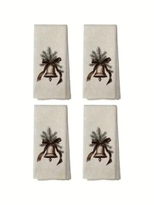 1/2/4 件超长 15.7X23.6 英寸复古圣诞厨房毛巾 - 农舍装饰洗碗布，米色和棕色树和铃铛图案，质朴的米色节日茶巾，适合圣诞节、新年和日常使用 - 可机洗，2 件套，带有节日松树和铃铛图案，背景带有红丝带蝴蝶结 - 彩色 - 查看 10