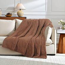 Knit Throw Blanket,Classical Checkered Blanket For Couch,Cozy Warm Knitted Throw Blanket For Bed Sofa Living Room, Decorative Stretched Throw, Lightweigh,50"X 60"Oatmeal - 焦橙色 - 查看 2