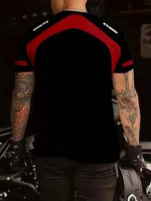 Plus Size Men's 3D Print Short Sleeve T-Shirt - Fashionable Black With Red Accents, Crew Neck, Soft Polyester Fabric, Machine Washable, Comfortable For All Seasons - Multicolor - View 3