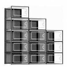 6/12/18/24 Pack X Large Shoe Organizer Storage Boxes For Closet, Modular Space Saving Shoe Boxes Clear Plastic Stackable Sneaker Containers Display Case With Lids - Black - View 1