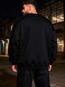 Glow In The Dark ,Customized Personalized Men's Plus Size Glow-In-The-Dark Round-Neck Sweatshirt. Multiple Text Options Available. Simply Upload Your Image To Get It. A Fashionable Endy Choice. - Black - View 8