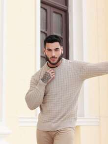 Men's Striped Knitted Sweater Blouse - Beige - View 7