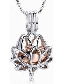 nuevo-2025 Joyería de cremación para cenizas colgante - Collar de urna de loto con mini urna de recuerdo joyería conmemorativa de cenizas para mujeres y hombres - Negro-Plata - Ver 1