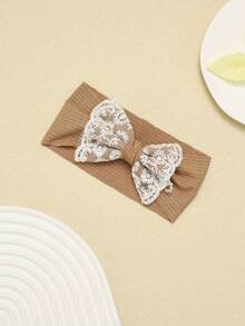 1pc Autumn/Winter Knitted Striped Baby Headband, Lace Embroidered Floral Bow Infant Headwear, Cute & Sweet Girls Princess Hair Accessories