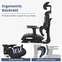 Silla ergonómica de Oficina, Silla de Oficina con reposapiés, reposabrazos 3D Ajustables, reposacabezas para Oficina y hogar, Color Negro - Negro - Ver 4