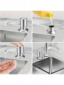 不锈钢厨房水槽皂液器，带瓶身，可盛装液体皂液、乳液和洗涤剂，手动按压泵，适用于浴室 - 彩色 - 查看 4