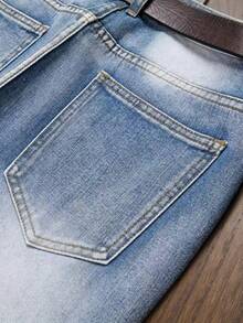 Men's Blue Straight Slim Fit Vintage Distressed Ripped Jeans - 淺色水洗藍 - 查看 5
