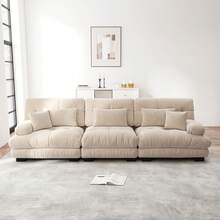 3 Seater Modular Corner Sofa With Deep Seat, Comfortable Upholstered Chenille Sofa Bed For Living Room, Apartment, Studio, Office, Light Brown Chenille - 米色 - 查看 12