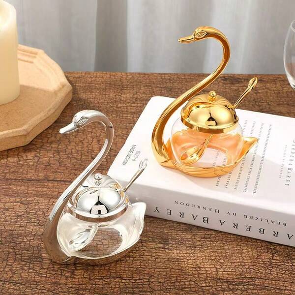 1 Set Ciotola per lo zucchero e Bottiglia per condimenti in lega di zinco, colore oro, nuova decorazione per casa e hotel, ciotola per lo zucchero in lega di zinco e vetro