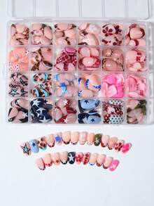 576pcs (24 Mixed Colors) Short Oval Flower Nail Art, Leopard Print Pearl Decor Design, French Acrylic Press-On Nails, Short Size Perfect Fit Artificial Nail Set, Includes: 1 Bottle Gel Polish And 1 Nail File. Easy To Wear, Suitable For Summer And French Manicure, Fit For Women's Daily Work, Party And Other Occasions. Nail Supplies - Multicolor - View 6