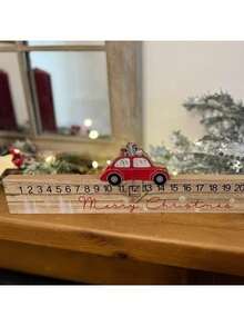 1-Pack Christmas Advent Calendar Countdown Decorations, Wooden Holiday Countdown Collectible Figurine With Car And Gift Design, Festive Indoor Countdown Christmas Decor For All Room Types - No Electricity Required Boston International Advent Calendar Christmas Countdown Sign Tabletop Mantel Winter Holiday Decorations Home, Sleigh - Multicolor - View 2