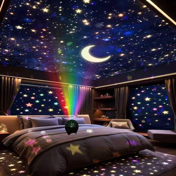 1pc USB Powered Black Atomic Bomb Star & Moon Creative Starry Sky Projection Lamp, Room Decor Projection Light, Dynamic Star & Moon Universe, Suitable For Bedroom, Living Room, KTV, Office, Bar, LED Projection Lamp, Also A Great Gift