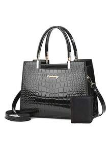 Nuevo conjunto de bolso de mujer con estampado de cocodrilo, bolso de gran capacidad con práctico portacartas, bolso de hombro de moda, bolso cruzado multifuncional con correa desmontable, regalo del Día de la Madre, bolso esencial para mamá, bolso de oficina y casual para mujer