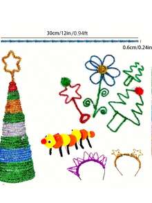 30cm Palitos con pompones de chenilla con brillo arcoíris, 100/200 piezas. Tallos de peluche brillante - Suministros de artesanía de alambre de lana suave para manualidades DIY, decoraciones navideñas y proyectos creativos. Alambre de metal suave para arte y artesanía, decoraciones navideñas de metal, Halloween, bodas, decoración del hogar, fiestas y decoraciones festivas. Y regalos de Navidad. - Multicolor - Ver 9