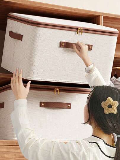 1pc Beige Linen Fabric Zipper Storage Box With Lid - Foldable, Washable, Suitable For Wardrobe Storage Box, Clothes, Underwear, Socks, Lingerie, Suitable For School Supplies, School Accessories Household Use 207 Garment Bag Storage Bags Storage For Clothes Clothes Organizer Clothes Storage Clothes Bag Packing Cubes Travel Essentials Travel Organizer